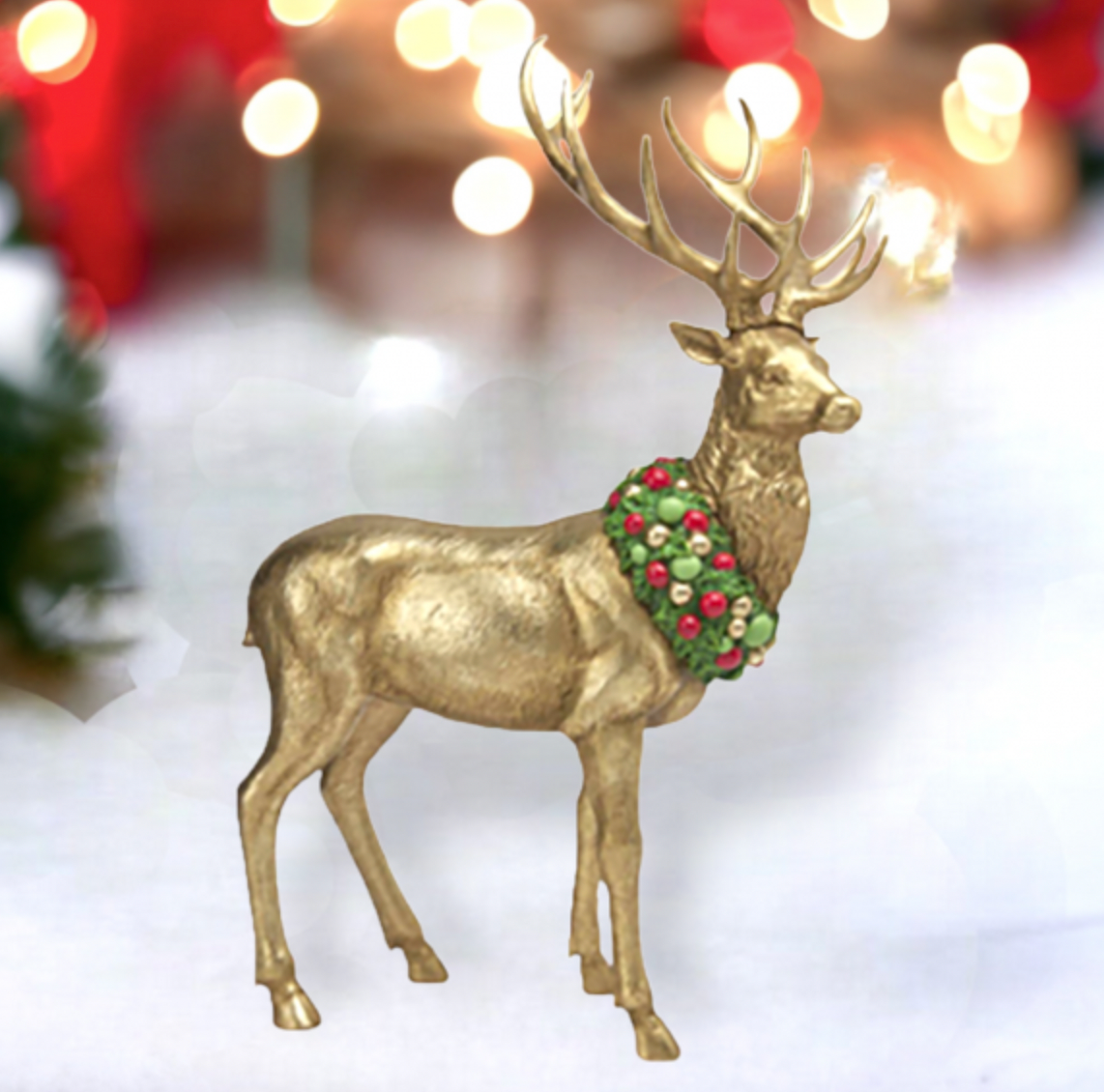 Christmas Carousel Collection 25" Gold Deer with Neck Wreath