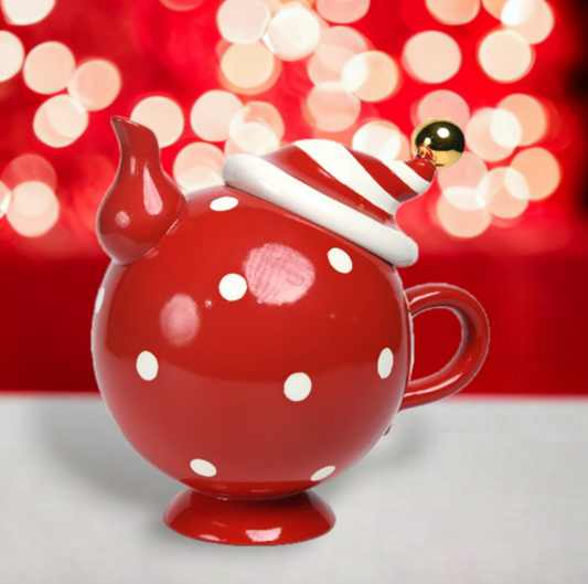 Christmas Carousel Collection Red and White Teapot Figurine