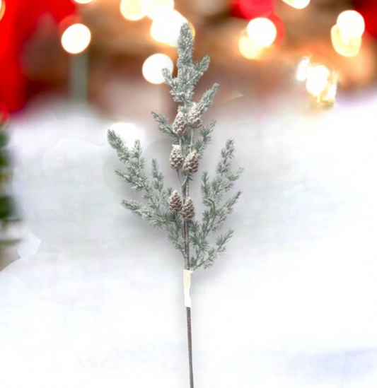 Christmas Carousel Collection 24in Pine Stem Pick with Pinecones