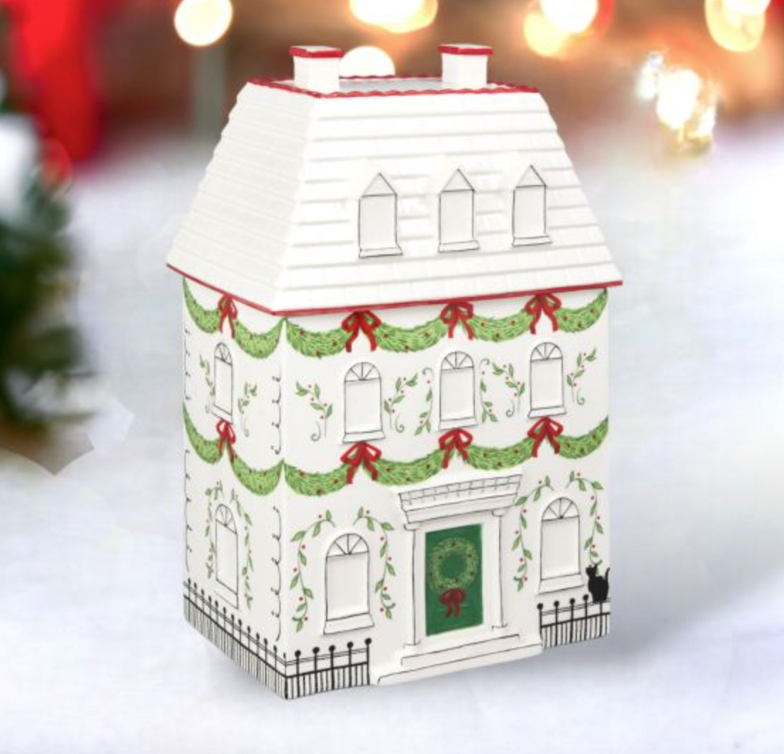 Christmas Carousel Collection Ceramic City Townhome Container Cookie Jar