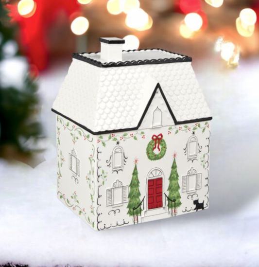 Christmas Carousel Collection Ceramic City House Container Cookie Jar