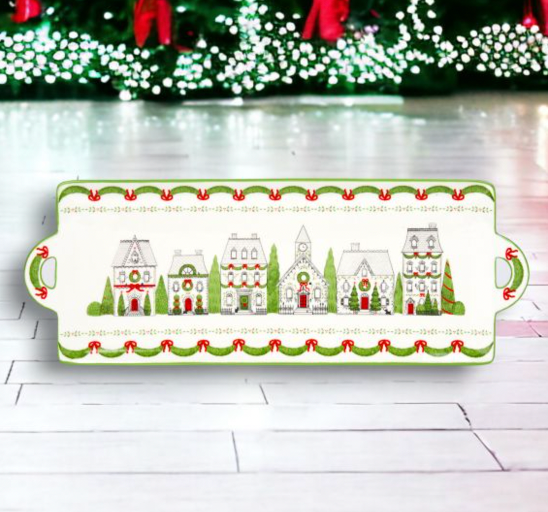 Christmas Carousel Collection Ceramic 13in City Sidewalk Serving Platter