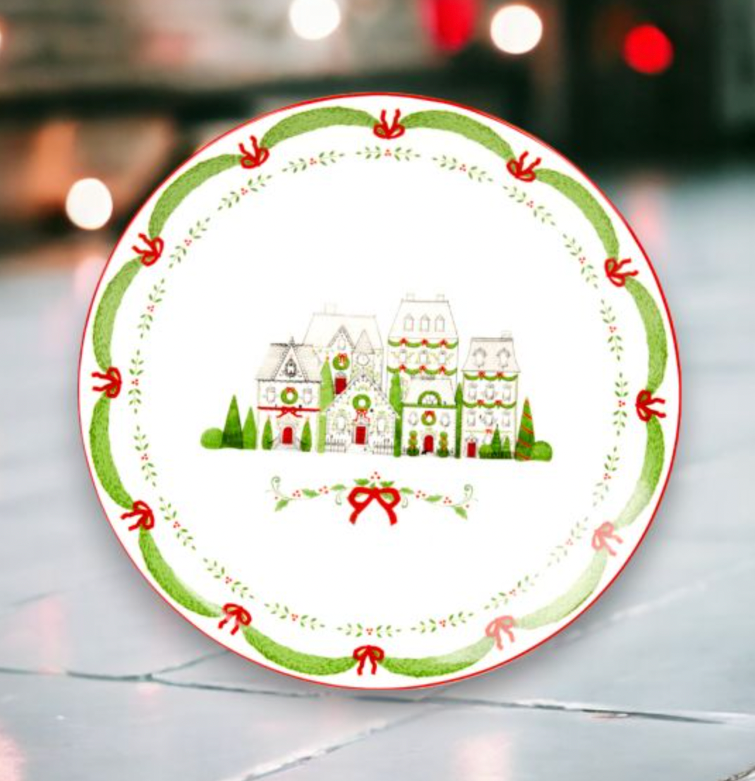 Christmas Carousel Collection Ceramic 10in City Sidewalks Dinner Plate