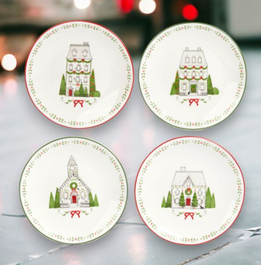 Christmas Carousel Collection Ceramic Set of four 6in Dessert Plates