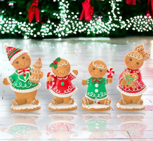 Christmas Carousel Collection Set Of 4 Assortment Gingerbread Cookie Family