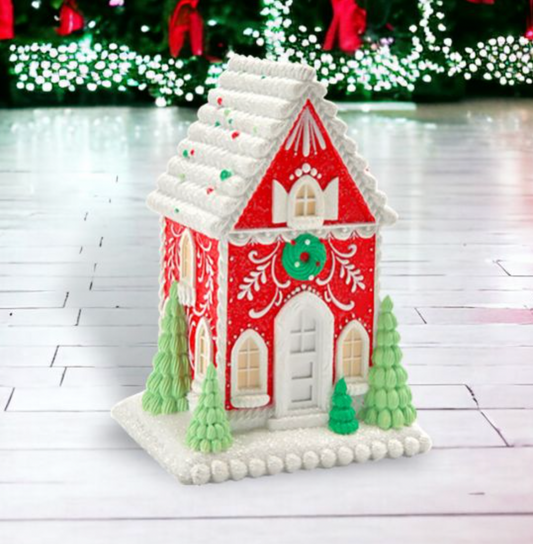 Christmas Carousel Collection Sprinkles 10in Red Gingerbread House