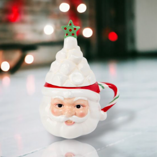 Christmas Carousel Collection Sprinkles Ceramic Santa Mug with Marshmallow Topper