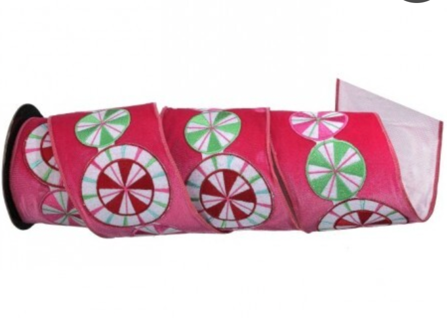 SANTA'S SWEET SHOPPE COLLECTION 4"X 5Y VELVET PEPPERMINT DISC RIBBON