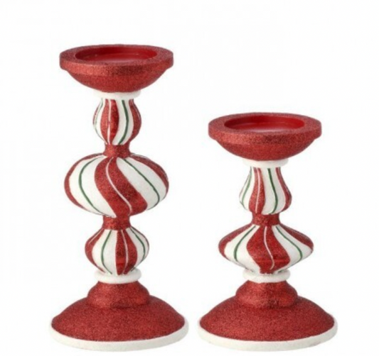 Santa's Sweet Shoppe Collection PEPPERMINT STRIPE CANDLE HOLDER SET