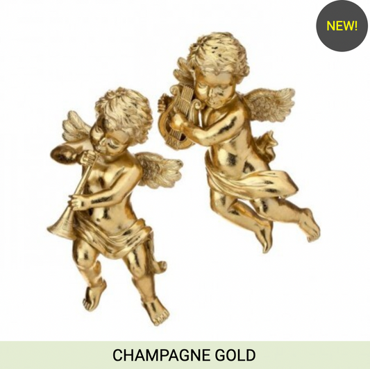 11" RESIN RENAISSANCE CHERUB WALL DECOR Set of 2 - Gold