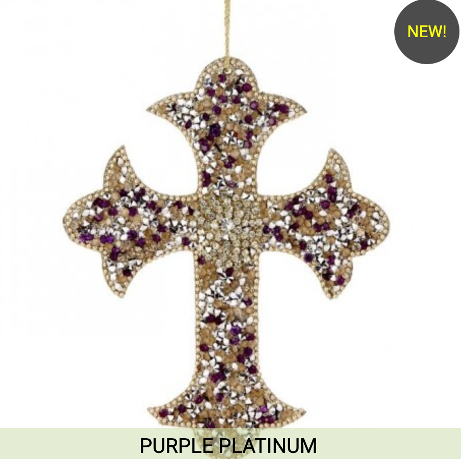 7" GILDED JEWEL CROSS MEDIALLION ORNAMENT