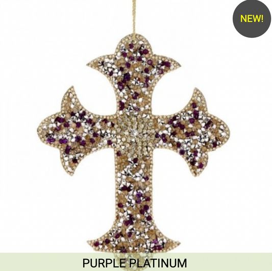 7" GILDED JEWEL CROSS MEDIALLION ORNAMENT