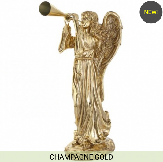 36" RESIN INDOOR / OUTDOOR RENAISSANCE ANGEL WITH TRUMPET