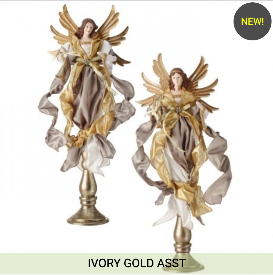 27" STANDING ANGEL ON GILDED PEDESTAL SET OF 2