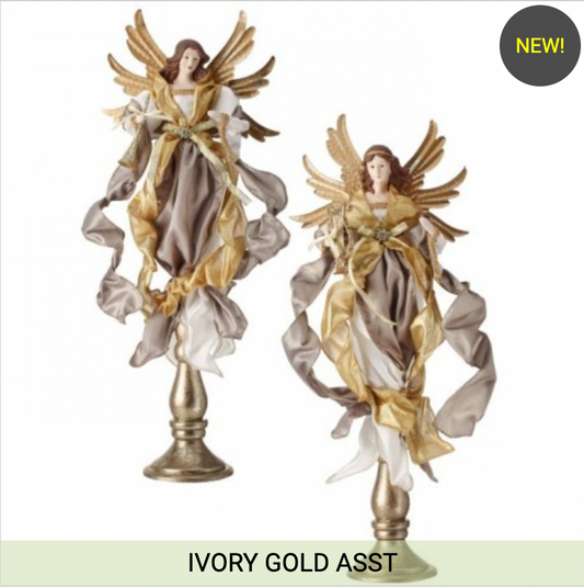 27" STANDING ANGEL ON GILDED PEDESTAL SET OF 2