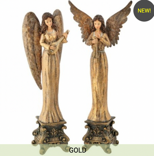 15" RESIN ANGEL ON PEDESTAL SET OF 2