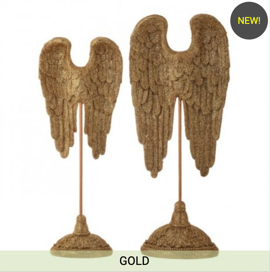 14" & 17" RESIN GILDED ANGEL WINGS ON STAND SET OF 2