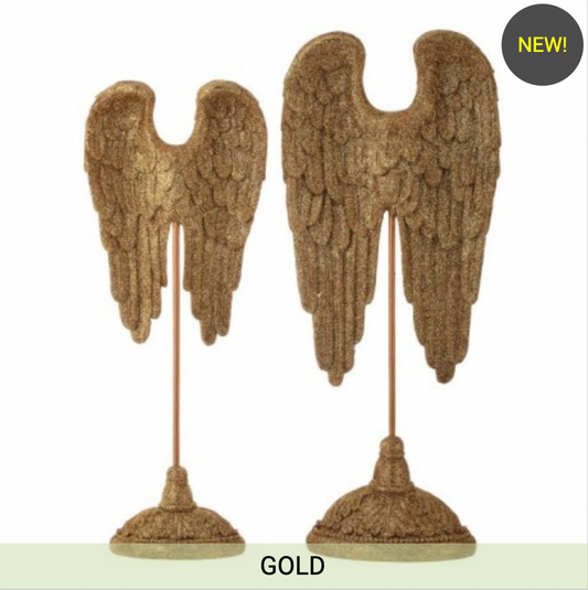 14" & 17" RESIN GILDED ANGEL WINGS ON STAND SET OF 2