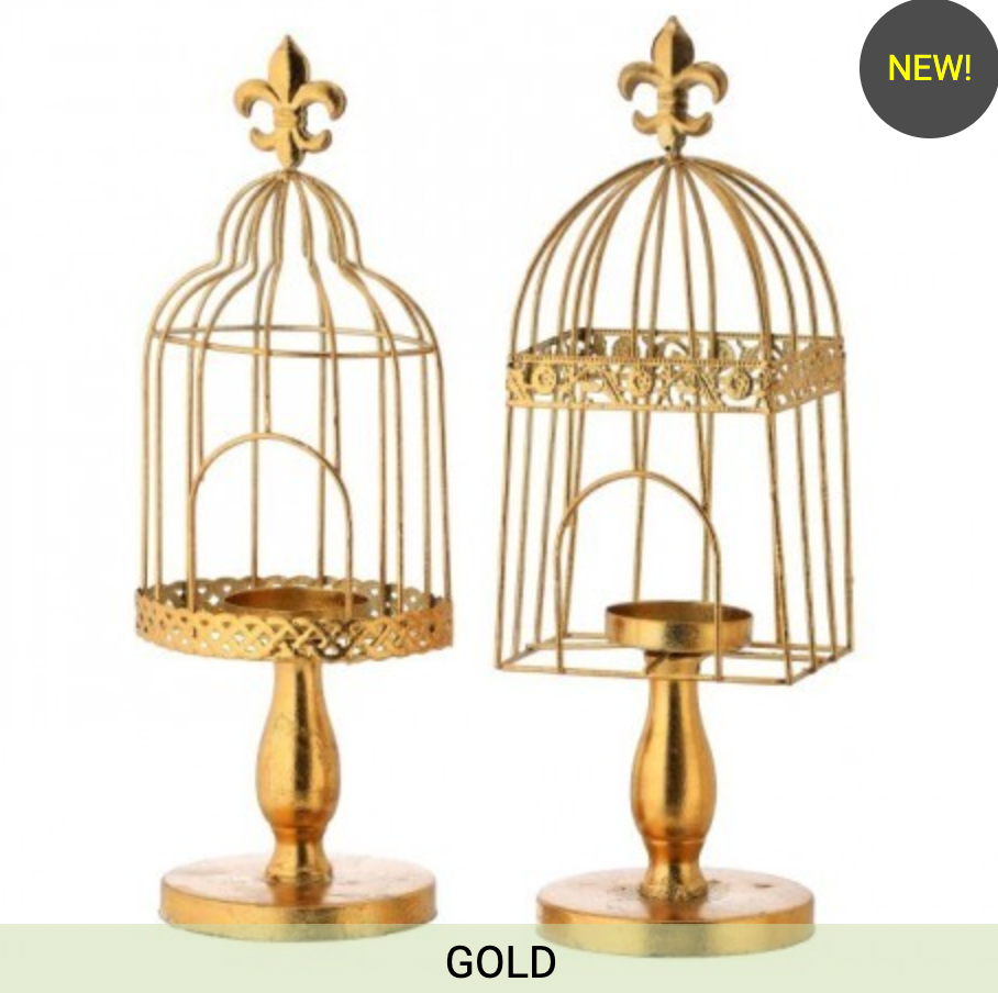 12.5" METAL VOTIVE BIRD CAGE SET OF 2