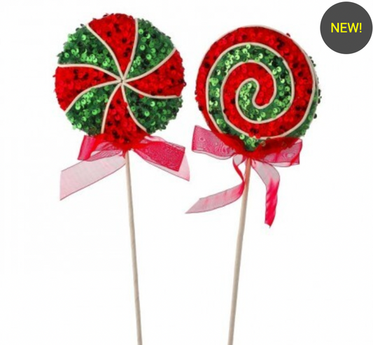 Christmas Carousel Collection 21.5" SWIRL SEQUIN LOLLIPOP PICK SET OF 2 RED / GREEN