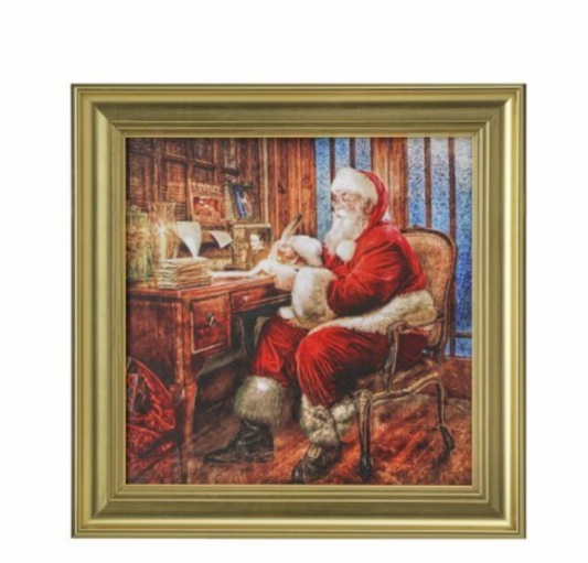 16"X16"FRAMED SANTA AT DESK PAINTING