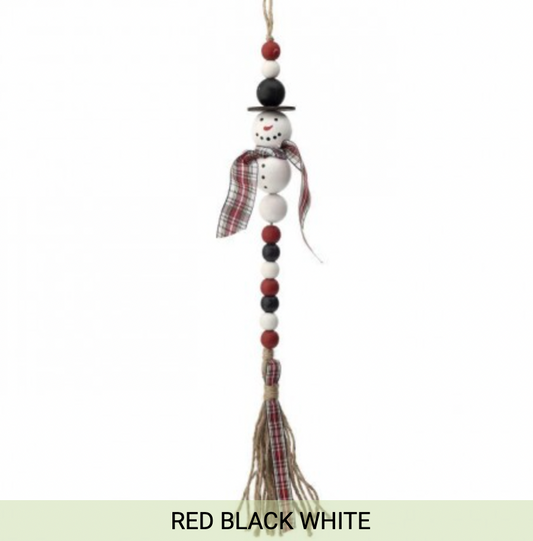 21" WOOD BEAD SNOWMAN W/PLAID ORNAMENT