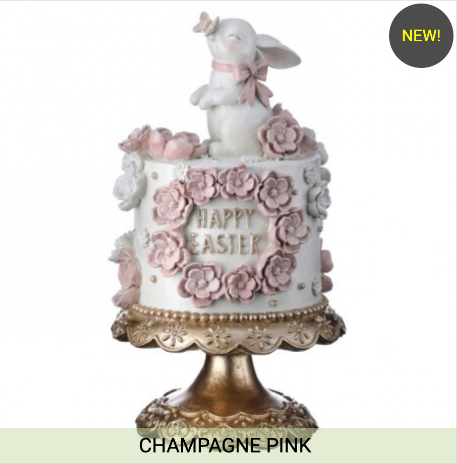 12.5" RESIN HAPPY EASTER CAKE WITH BUNNY