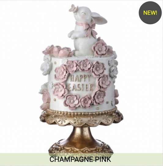 12.5" RESIN HAPPY EASTER CAKE WITH BUNNY