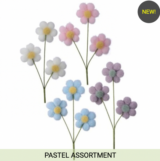 11" EASTER POMPOM BLOSSOM SPRAY 4 ASSORTED