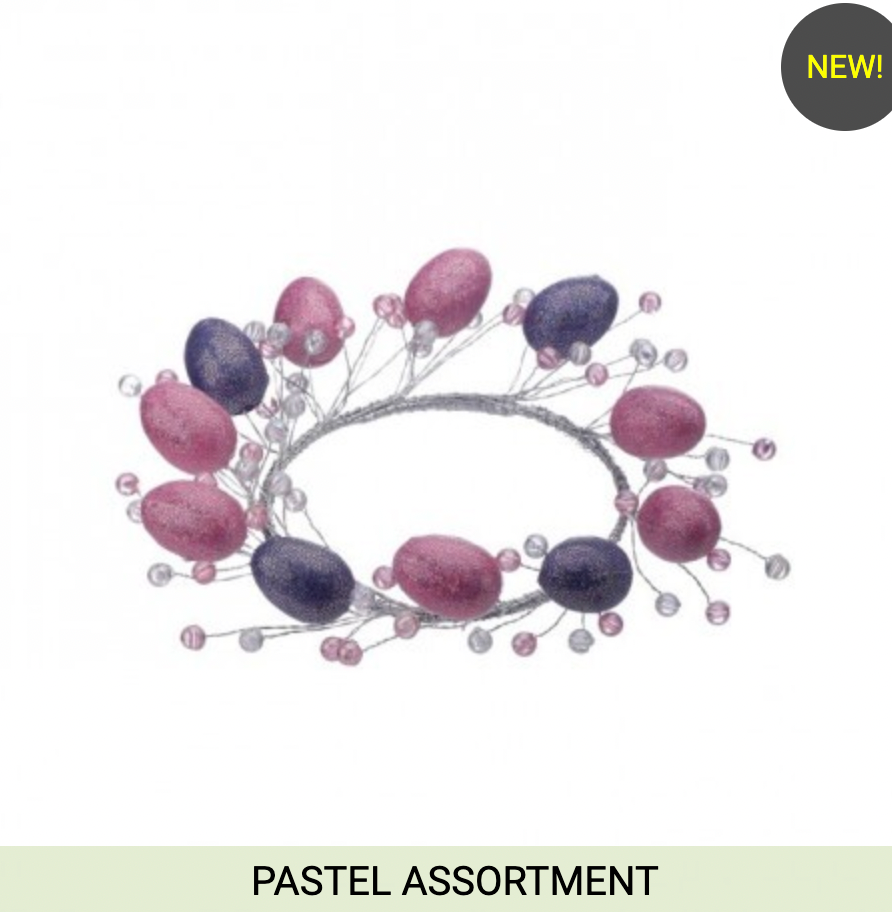 8" BEAD W/GLITTER MINI EGG CANDLERING 4.5"