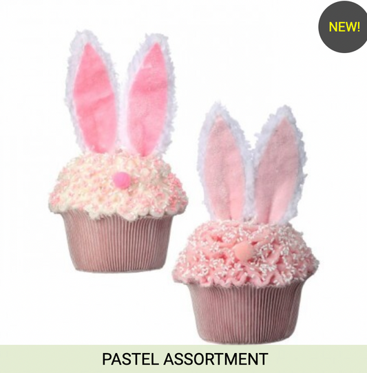 7.5" BUNNY EAR FAUX CUPCAKE - SET OF 2