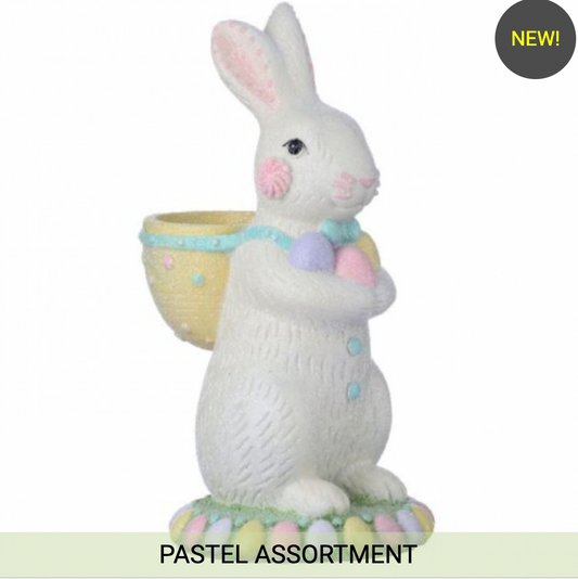 9" RESIN SUGARED BUNNY W/ BASKET