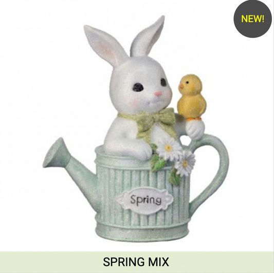 5" RESIN BUNNY IN WATERING CAN W/CHICK