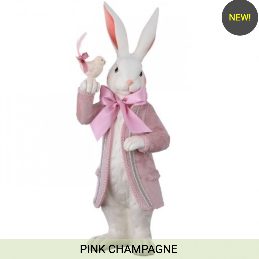 21" RESIN FRENCH BUNNY W/COAT AND BIRD