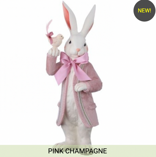 21" RESIN FRENCH BUNNY W/COAT AND BIRD