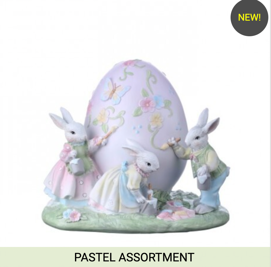 7" RESIN EASTER BUNNY FAMILY PAINTING EGG