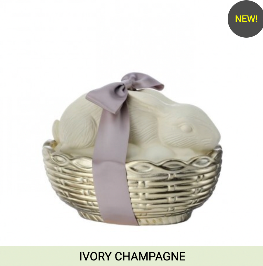 8" RESIN CHOCOLATE BUNNY IN EGG BASKET