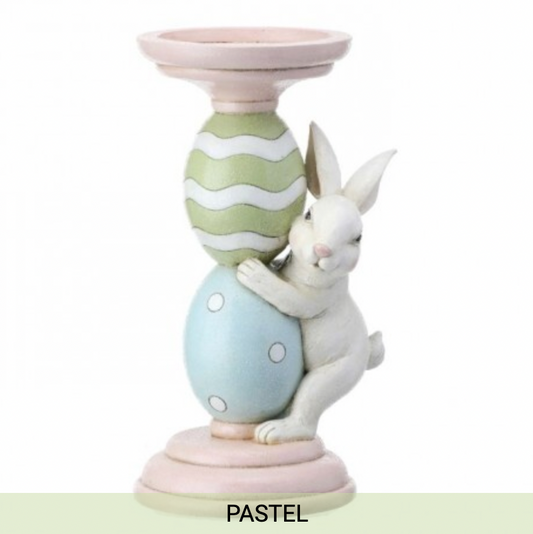 RESIN SUGARDED BUNNY & EGG CANDLEHOLDER 8.75"