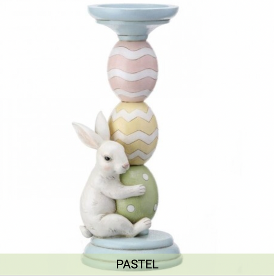 RESIN SUGARDED BUNNY & EGG CANDLEHOLDER 12"