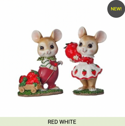 5.5" RESIN STRAWBERRY MICE SET OF 2