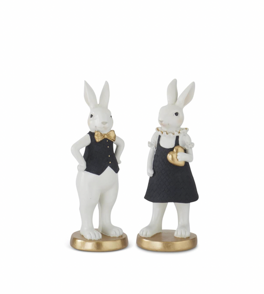 8" ROYAL Resin Easter Bunnies Black & Gold SET OF 2