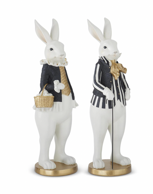 20.5" ROYAL Resin Easter Bunnies Black & Gold SET OF 2