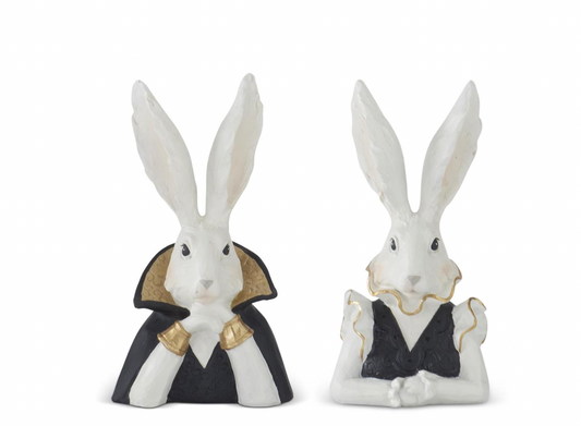 8" Royal Black & Gold Resin Easter Bunnies Bust SET OF 2