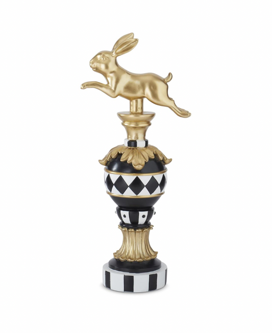 16.75" Royal Gold Black & White Prancing Easter Bunny Finial