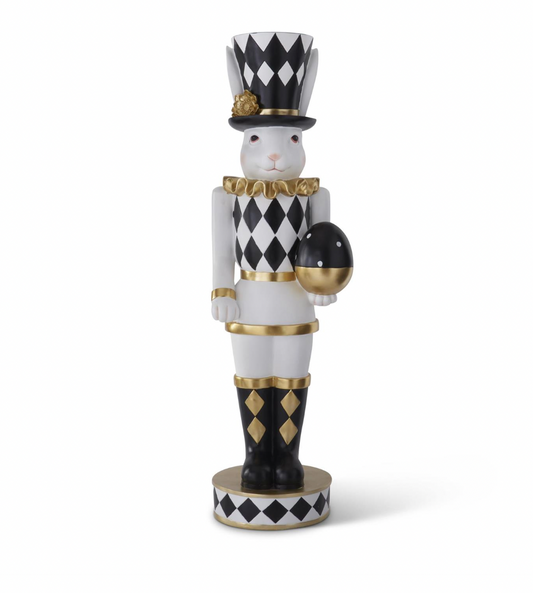48" ROYAL White Black & Gold Easter Bunny Soldier Holding Egg