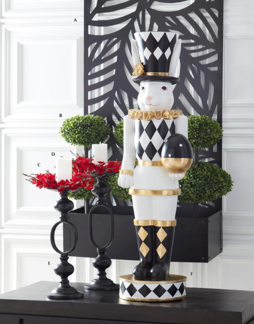 48" ROYAL White Black & Gold Easter Bunny Soldier Holding Egg