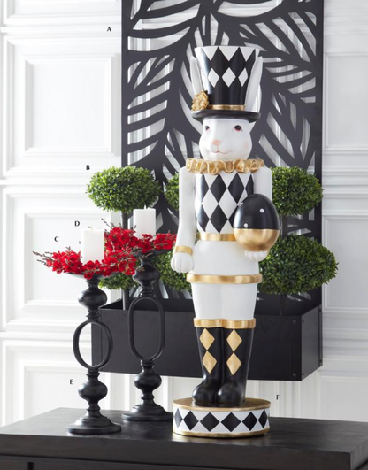 48" ROYAL White Black & Gold Easter Bunny Soldier Holding Egg