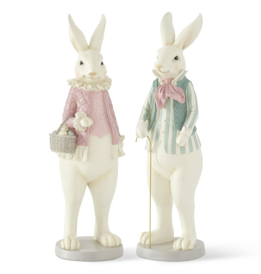 20.5" Royal Pastel Pink & Green Resin Easter Bunnies - SET OF 2