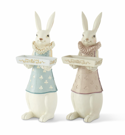 14.5" Pastel & Gold Resin Royal Jester Easter Bunnies with Tray - SET OF 2