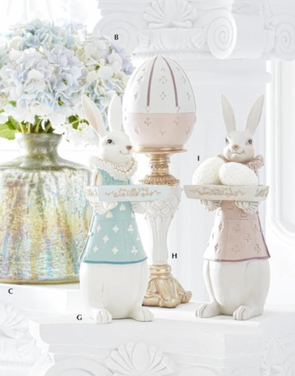 14.5" Pastel & Gold Resin Royal Jester Easter Bunnies with Tray - SET OF 2